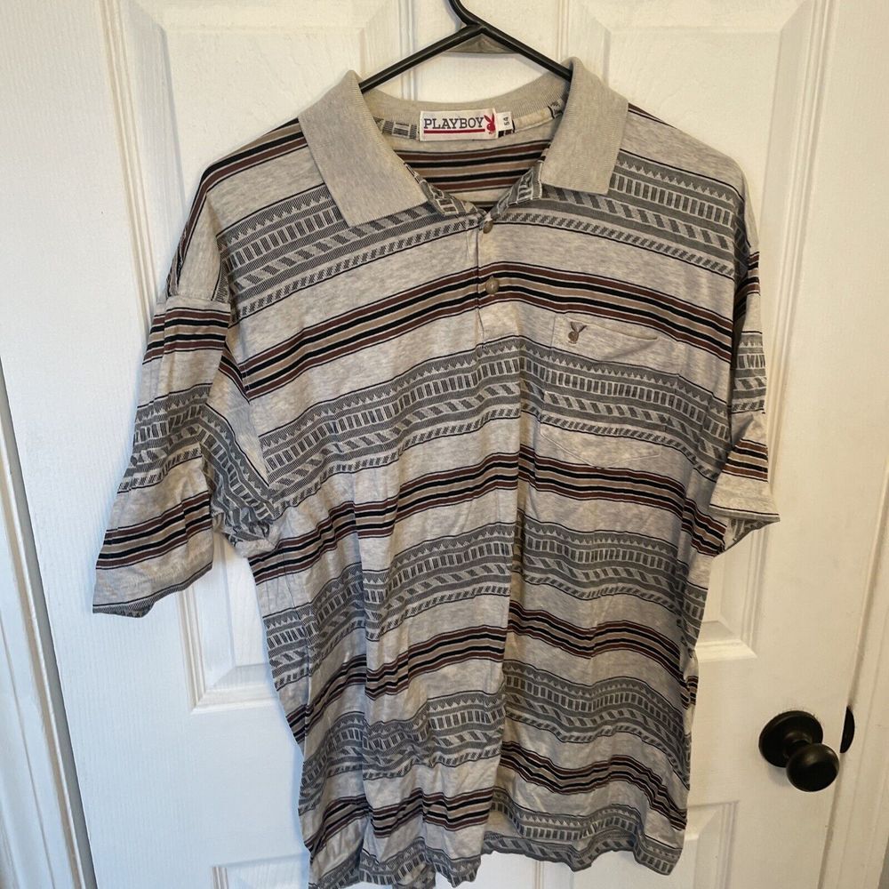 Vintage Playboy Men's Polo‎ Shirt Short Sleeve Size Medium M Front Pocket READ